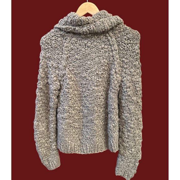 Vivienne Tam Gray Chunky Knit Cowl Neck Textured Sweater Designer Bohemian Luxe - Picture 4 of 7